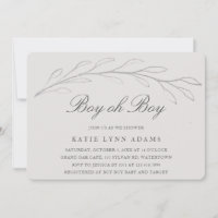Elegant Grey Pencil Sketch Twig Boy Baby shower