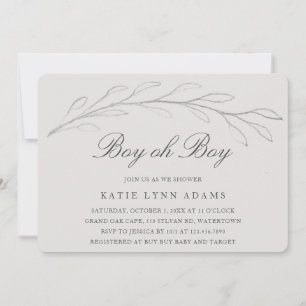 Elegant Grey Pencil Sketch Twig Boy Baby shower Kaart