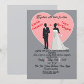 Elegant Grey Pink Heart Bride Groom Invitation (Devant / Derrière)