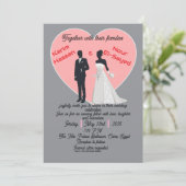 Elegant Grey Pink Heart Bride Groom Invitation (Debout devant)