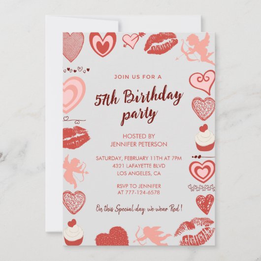 Elegant Grey Red Hearts invitations à 57e annivers (Devant)