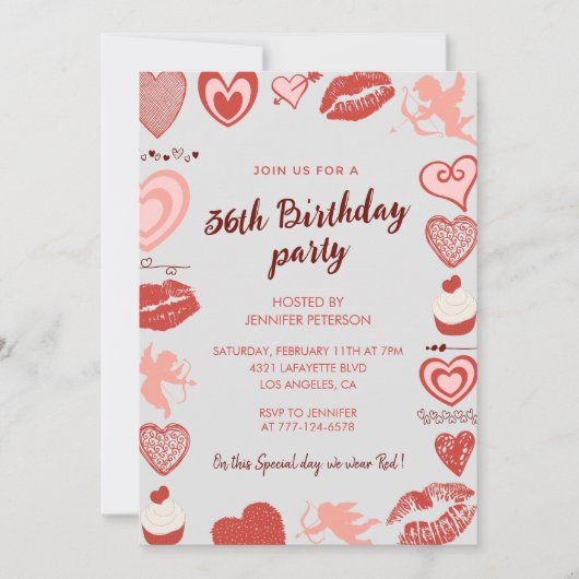Elegant Grey Red Hearts invitations de 36e anniver (Devant)