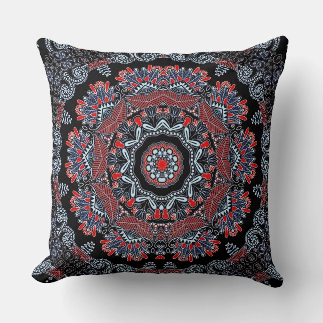 Elegant Grey & Red Mandala Sierkussen (Voorkant)