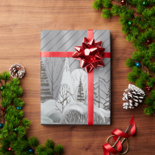 Elegant Grey Retro Woodland Holiday Wrapping Paper Cadeaupapier