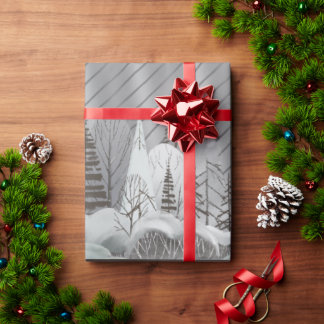 Elegant Grey Retro Woodland Holiday Wrapping Paper Cadeaupapier