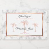 Elegant Grey Roos Gold Palm Tree Marmer Weddenscha Sparkling Wijnetiket (Enkel label)