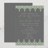 Elegant Grey Sage Green Lace Wedding Invitations Kaart (Voorkant / Achterkant)