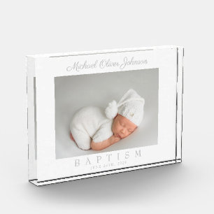 Elegant Grey Script Baptism Photo Block Fotoblokken