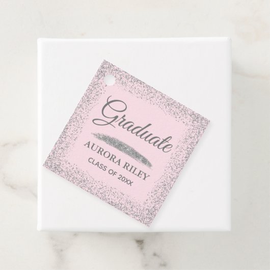 Elegant Grey Silver Glitter Blush Pink Afstuderen Bedankjes Labels (In situ)