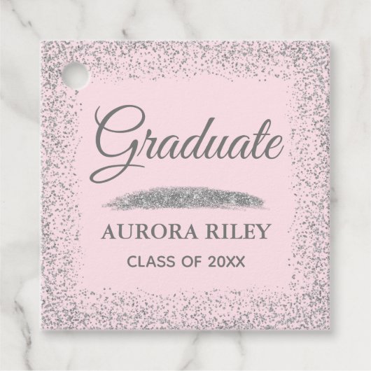 Elegant Grey Silver Glitter Blush Pink Afstuderen Bedankjes Labels (Voorkant)