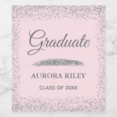 Elegant Grey Silver Glitter Blush Pink Afstuderen Wijn Etiket (Enkel label)