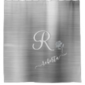 Elegant Grey Silver Roos Custom Monogram Name Douchegordijn (Voorkant)