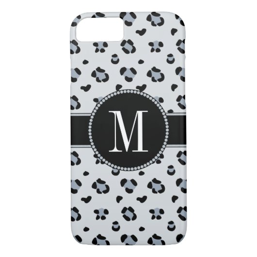 Elegant Grey Snow Leopard Cool Silver Monogram Case-Mate iPhone Case (Achterkant)