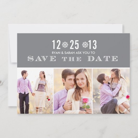 Elegant Grey Snowflake Save the Dates & Photos Date (Voorkant)