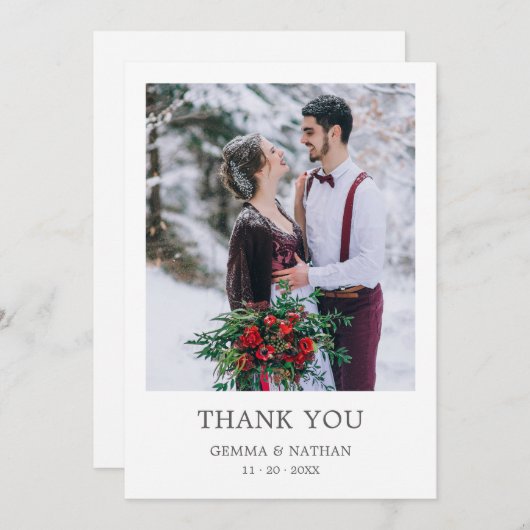 Elegant Grey Typo 1 Mariage photo Carte de remerci (Devant / Derrière)