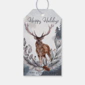 Elegant Grey Waterverf Winter Kerstmis Deer Cadeaulabel (Achterkant)