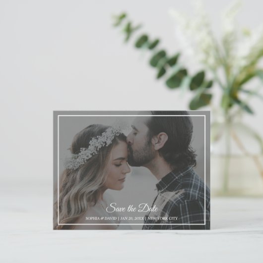 Elegant Grey & White Save the Date Photo Briefkaar Briefkaart (Staand voorkant)