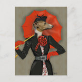 Elegant Greyhound en Red Umbrella Briefkaart (Voorkant)