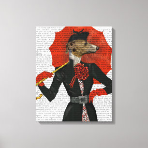 Elegant Greyhound en Red Umbrella Canvas Afdruk
