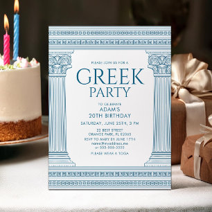 Elegant Grieks verjaardagsfeest met blauwe zuilen Briefkaart