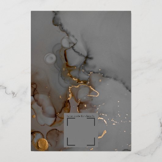 Elegant Grijs Alcohol Ink Bruiloft Goud Folie Uitnodiging (Achterkant)