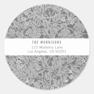 Elegant grijs bloemendecor retouradreslabel ronde sticker