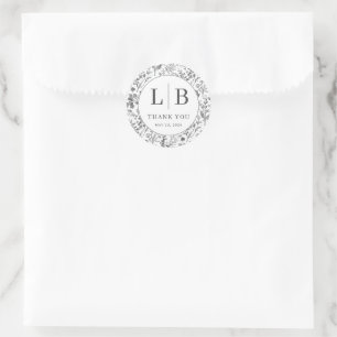 Elegant Grijs Botanisch Ronde Sticker