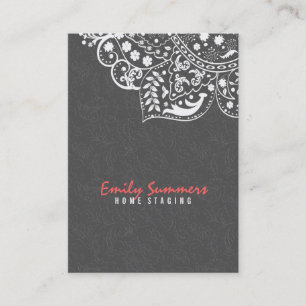 Elegant grijs damasks & wit kant 2 visitekaartje