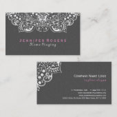 Elegant grijs damasks wit  kant 2c visitekaartje (Voorkant / Achterkant)