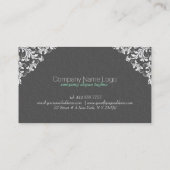 Elegant Grijs Damasks Wit Kant Lijst Visitekaartje (Achterkant)