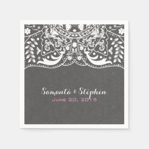 Elegant grijs damast wit kant servetten