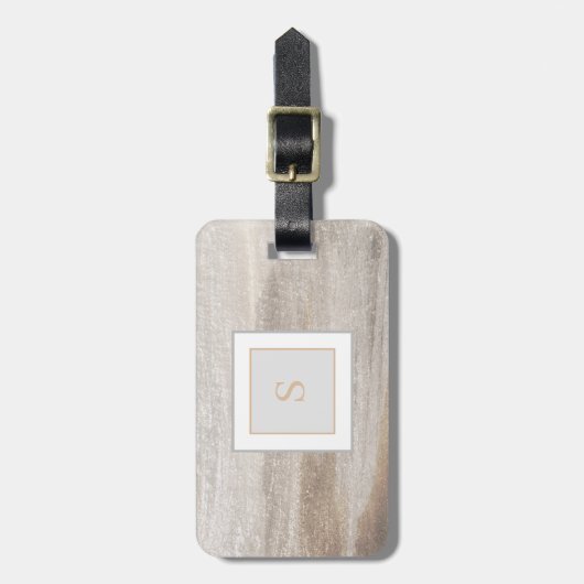 Elegant grijs en beige marmer met monogram bagagelabel (Voorkant verticaal)