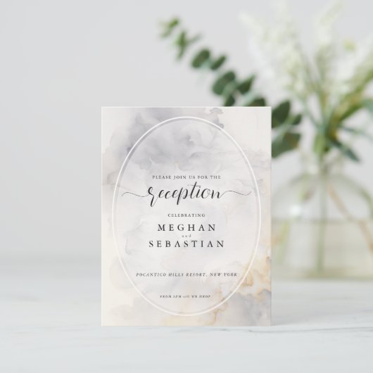 Elegant Grijs en Bord Goud Zachte Wolken Informatiekaartje (Staand voorkant)