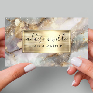 Elegant Grijs en Goud Aquarel Marmer Visitekaartje