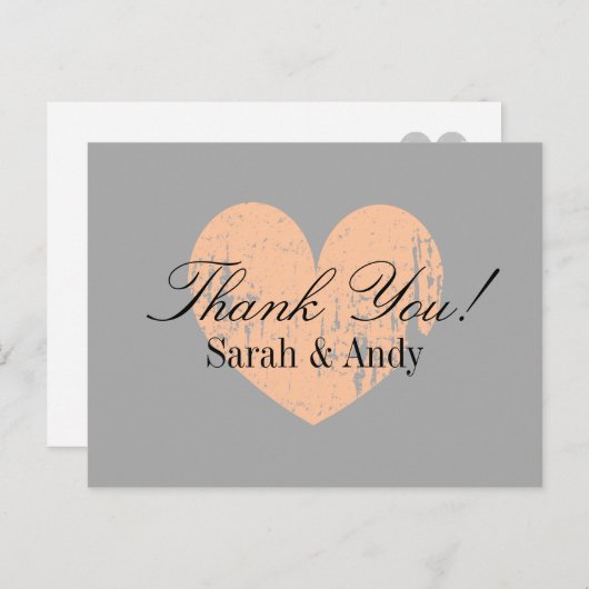 Elegant grijs en perzik bruiloft dank u briefkaart (Voorkant / Achterkant)