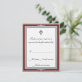 Elegant grijs en rode bruiloft RSVP kaartje (Staand voorkant)