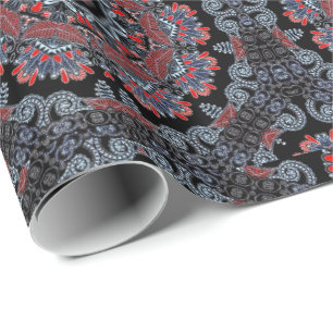 Elegant grijs- en rood Mandala-pakpapier Cadeaupapier