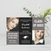 Elegant grijs en zwart jong vrouw Afstuderen Kaart (Staand voorkant)