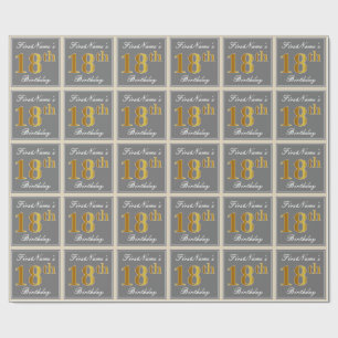 Elegant, grijs, Faux Gold 18th Birthday + naam Cadeaupapier
