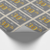 Elegant, grijs, Faux Gold 30th Birthday + naam Cadeaupapier (Hoek)