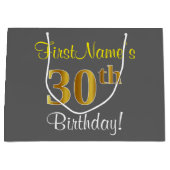 Elegant, grijs, Faux Gold 30th Birthday + naam Groot Cadeauzakje (Voorkant)