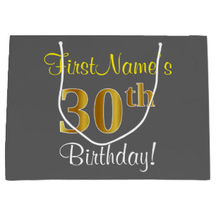 Elegant, grijs, Faux Gold 30th Birthday + naam Groot Cadeauzakje