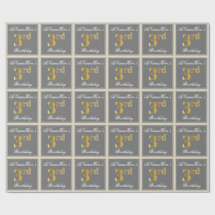 Elegant, grijs, Faux Gold 3rd Birthday; aangepaste Cadeaupapier