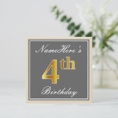 Elegant, grijs, Faux Gold 4th Birthday; aangepaste Kaart (Staand voorkant)