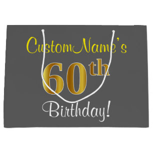 Elegant, grijs, Faux Gold 60th Birthday + naam Groot Cadeauzakje