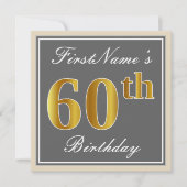 Elegant, grijs, Faux Gold 60th Birthday + naam Kaart (Voorkant)
