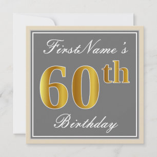 Elegant, grijs, Faux Gold 60th Birthday + naam Kaart