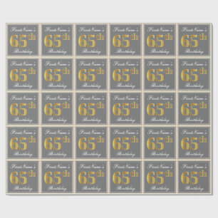 Elegant, grijs, Faux Gold 65th Birthday + naam Cadeaupapier