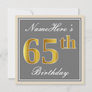 Elegant, grijs, Faux Gold 65th Birthday + naam Kaart