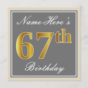 Elegant, grijs, Faux Gold 67th Birthday + naam Kaart